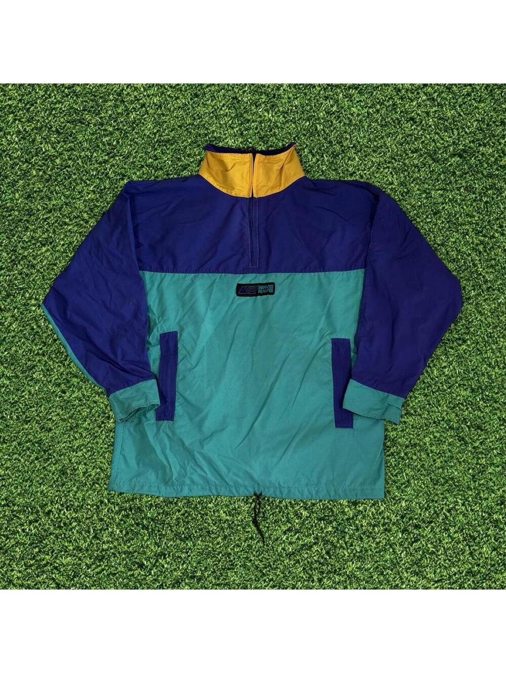 Made in USA Vintage 90s Wave Rave Color Block Windbreaker Jacket